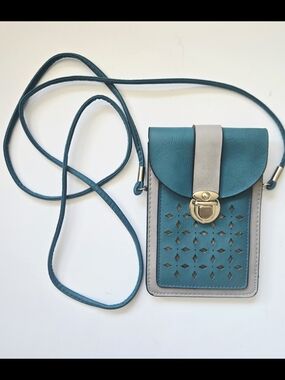 Turquoise & Gray Crossbody Phone Purse / Mini Shoulder Bag
